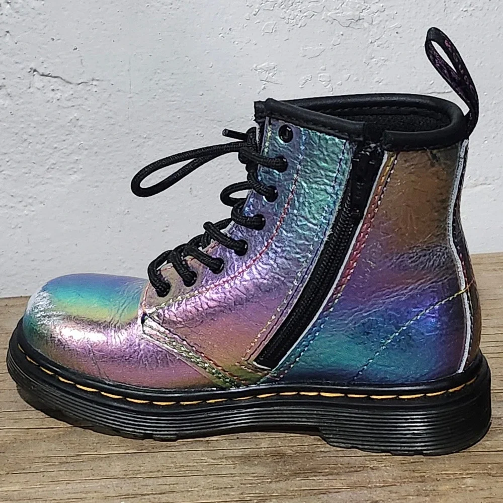 Dr. Martens 1460 T Kids Iridescent Rainbow Metallic Combat Boots Size 9 US